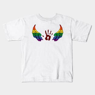 destiel rainbow wings and handprint Kids T-Shirt